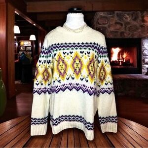 Talbots Sweater Women's Large Wool‎ Multicolor Fair Isle Classic Crew Excellent
